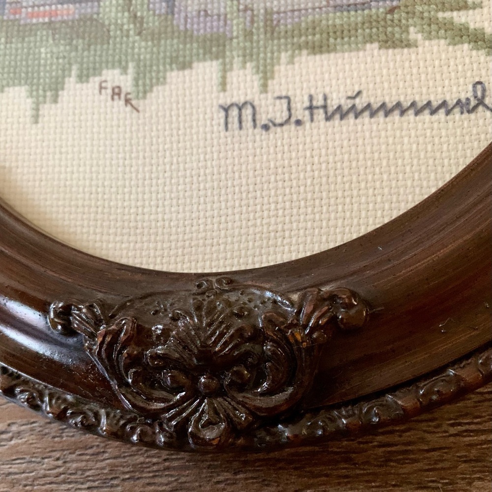 Vintage Wooden Frame Cross Stitch Hummel Picture 11/14” - Picture 7 of 13